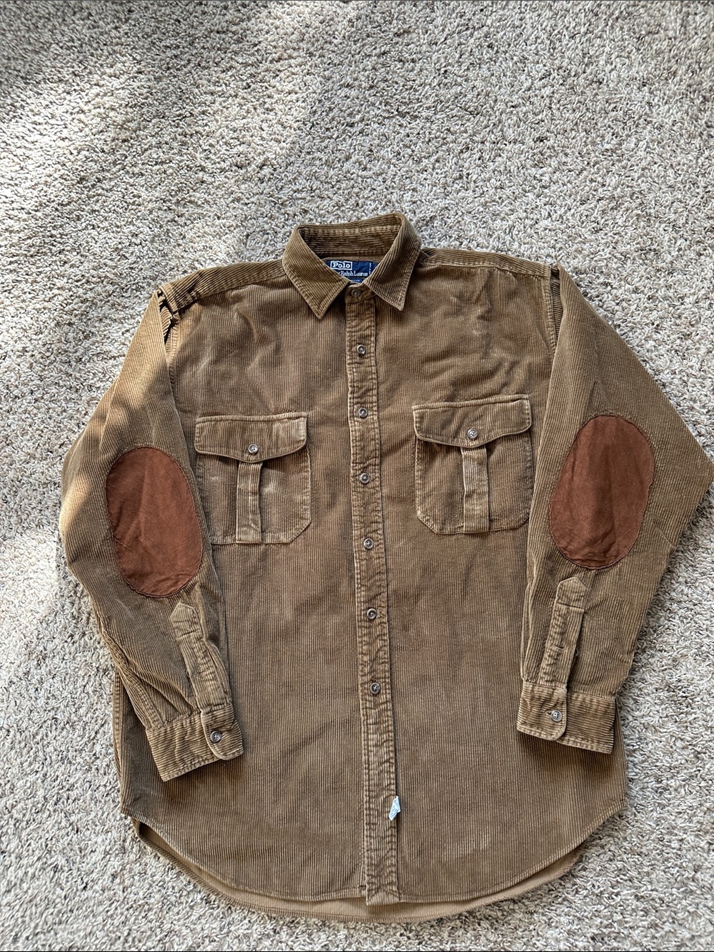 Polo by Ralph Lauren Brown Corduroy Shirt Jacket with Brown Elbow Patches